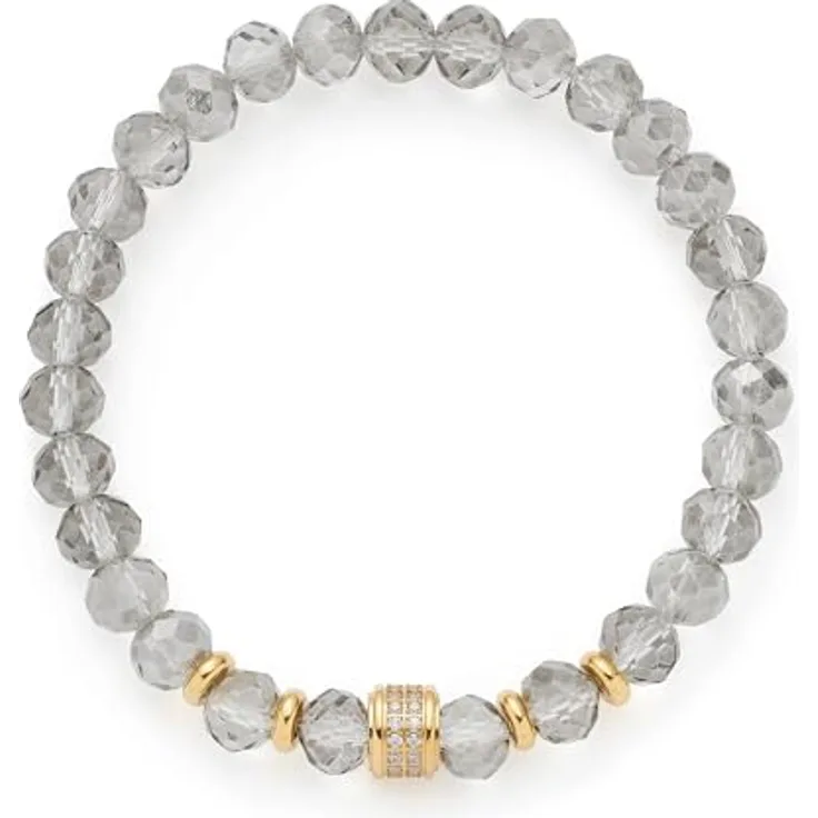 JEWELS BY LEONARDO Armband Berna, elastische Armkette aus goldfarbenem Edelstahl mit grauen Glasperlen und Zirkoniasteinchen, 19 cm, Geschenk für Frauen