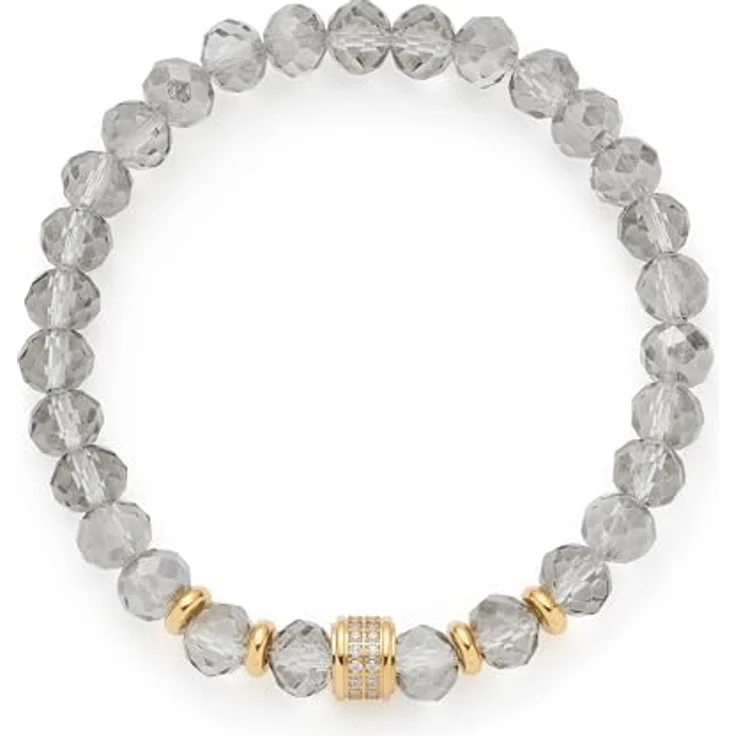 JEWELS BY LEONARDO Armband Berna, elastische Armkette aus goldfarbenem Edelstahl mit grauen Glasperlen und Zirkoniasteinchen, 19 cm, Geschenk für Frauen – Bild 1