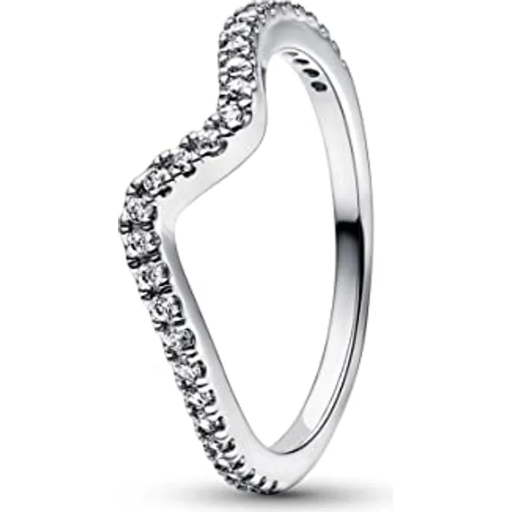 PANDORA Damenring Funkelnde Welle, Silber mit Zirkonia, V-Ring, Ringgröße 60/19,1
