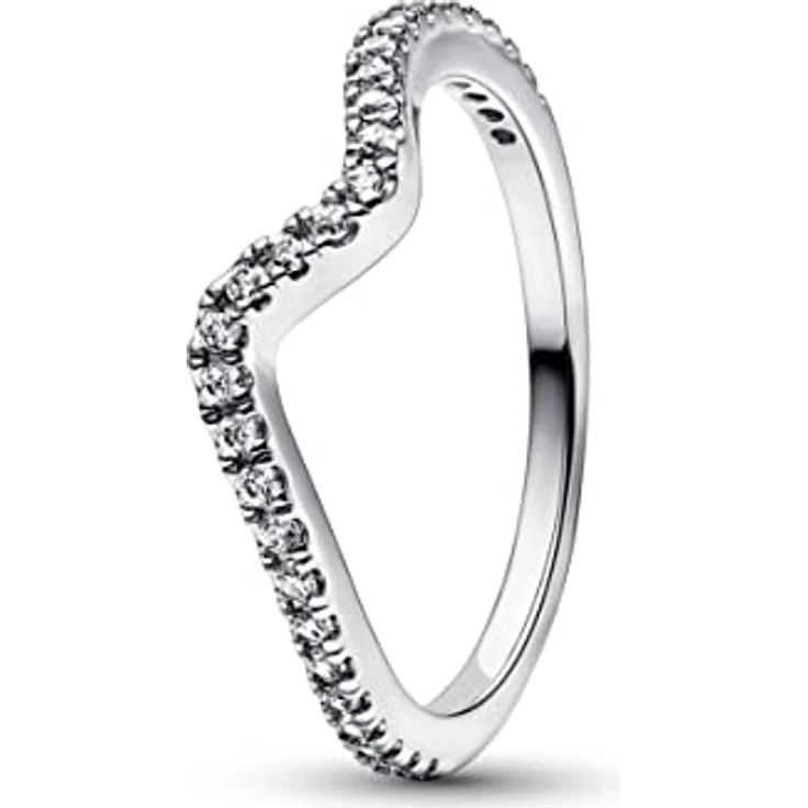 PANDORA Damenring Funkelnde Welle, Silber mit Zirkonia, V-Ring, Ringgröße 60/19,1 – Bild 1