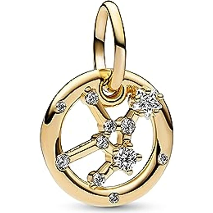 PANDORA Moments Jungfrau Charm-Anhänger, Sterling Silber mit 14 Karat Vergoldung, Zirkonia, kompatibel mit Moments Armbändern, 762715C01 – Bild 1