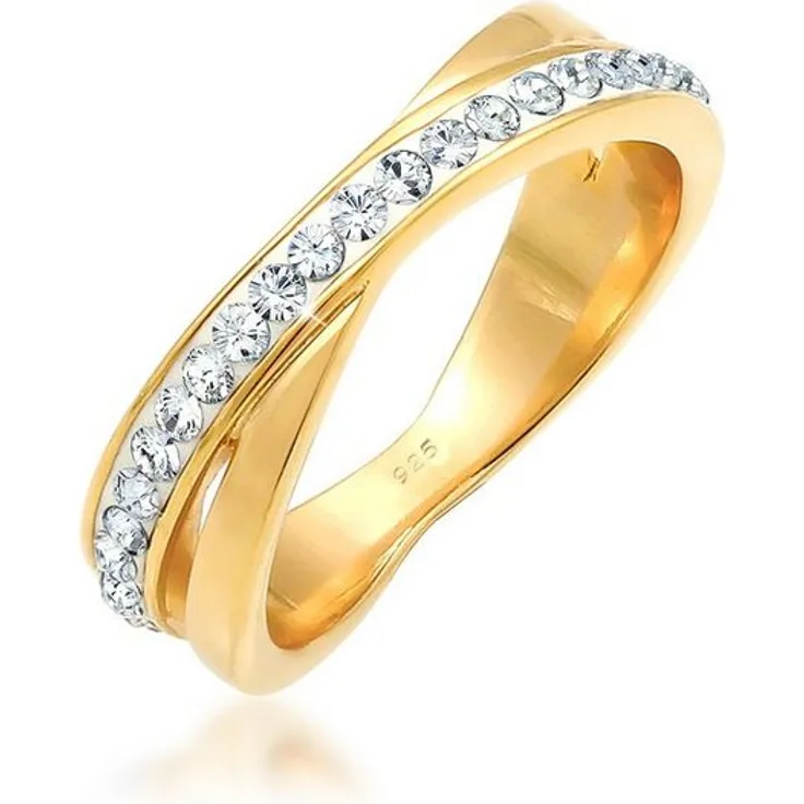 Elli Fingerring Wickelring Zart, 925 Silber mit Swarovski® Kristallen, modernes Design 