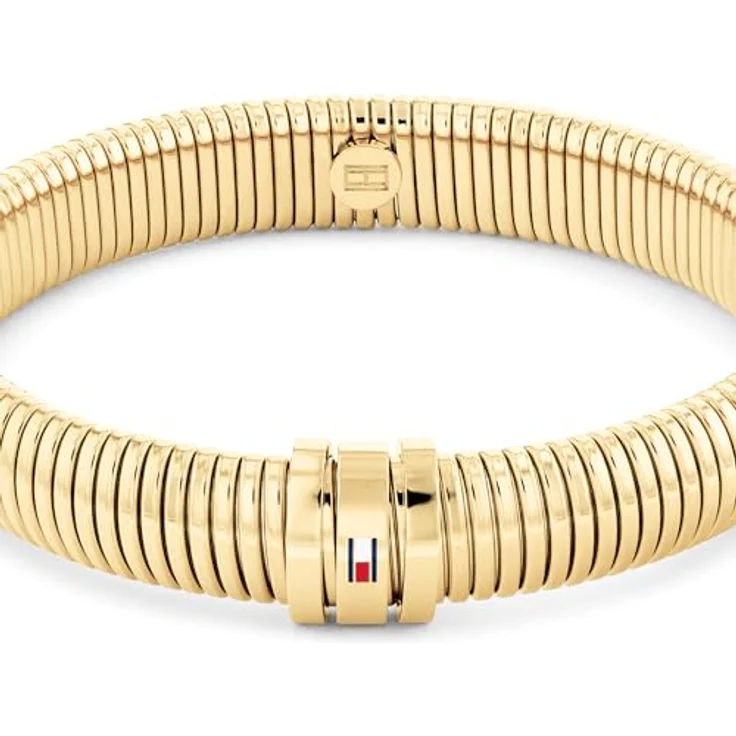 Tommy Hilfiger Jewelry Dehnbarer Armreif für Damen aus Edelstahl, Silber, Golden, Roségold oder Bicolor – Zeitgenössischer Stil, elastisches Design mit emaillierter Flagge – Bild 2