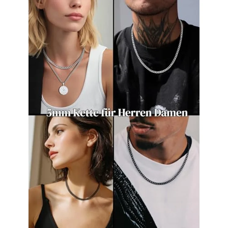 ChainsHouse Choker Damen Edelstahl Panzerkette 5mm, 36cm lange schwarze Gliederkette ohne Anhänger, Halsschmuck für Kinder und Mädchen – Bild 3