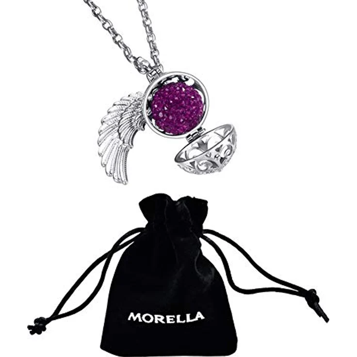 Morella Damen Halskette Edelstahl 70 cm mit Anhänger Engelsflügel und lila Klangkugel Ø 16 mm in Schmuckbeutel – Bild 3