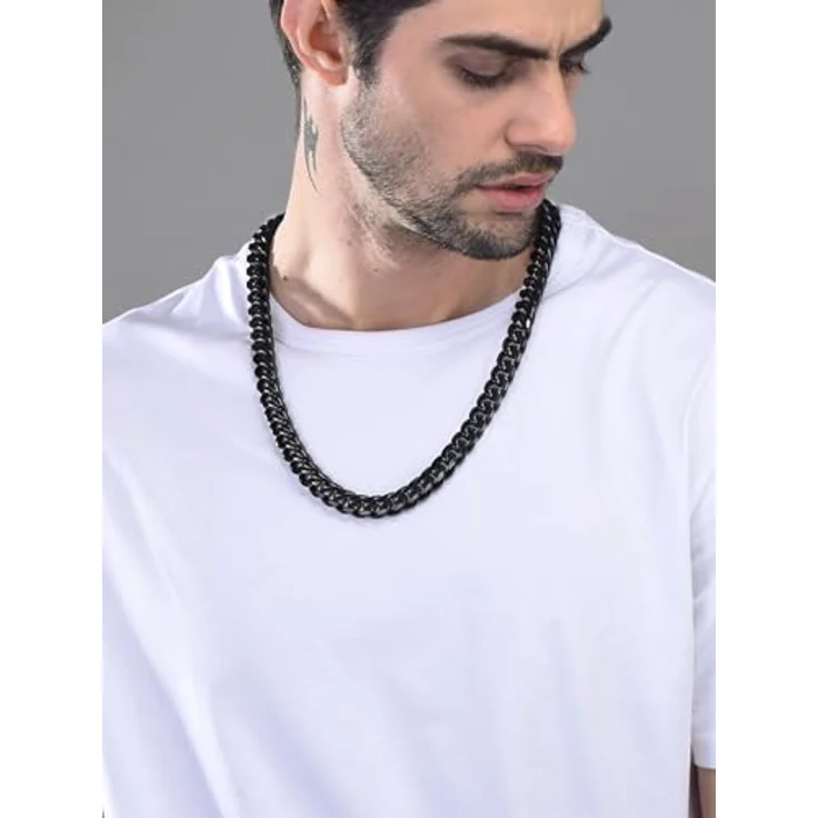 PROSTEEL Herren Halskette, 14mm breite massive Panzerkette aus 316L Edelstahl, schwarz plattiert, 71cm, Hip-Hop Street Style – Bild 5