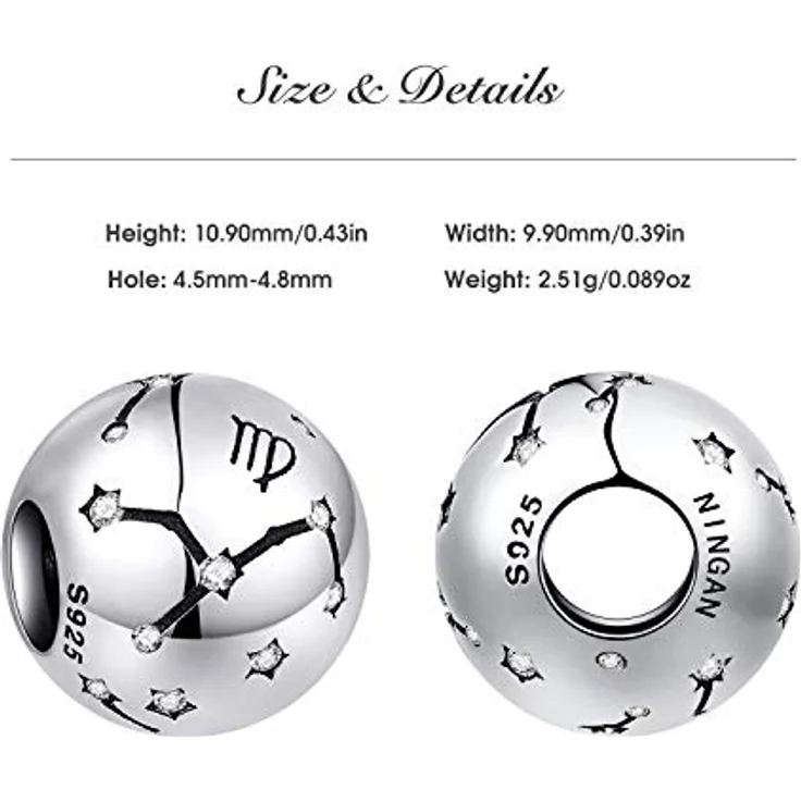NINGAN Die Zwillinge 12 Sternzeichen Anhänger, 925 Sterlingsilber mit Zirkon-Kristallen, für Armband & Halskette, ideales Geburtsgeschenk für Frauen & Freundinnen – Bild 3