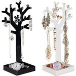 Relaxdays Schmuckständer Baum, 2er Set, mit integrierter Schmuckablage und Kettenhalter, schwarz-weiß, HBT: 28,5 x 14,5 x 9,5 cm