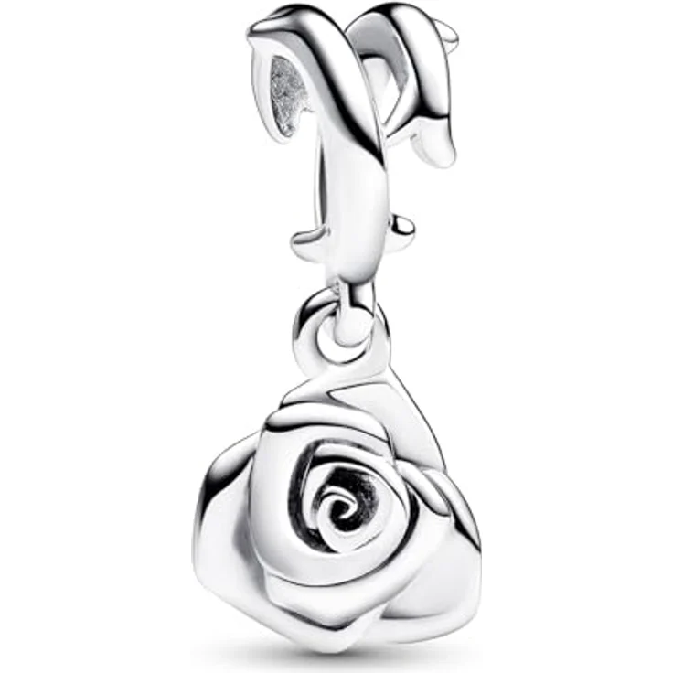 PANDORA Damen-Halskette Blühende Rose, Silber, Ankerkette mit Karabinerverschluss und Blumenmotiv – Bild 2