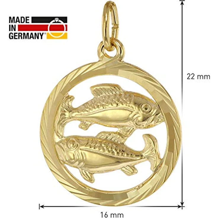 trendor Sternzeichen Fische 333 Gold Anhänger Ø 16 mm, modischer Tierkreiszeichen Schmuck aus Echtgold für Damen und Herren, elegante Geschenkidee, 39000-03 – Bild 4