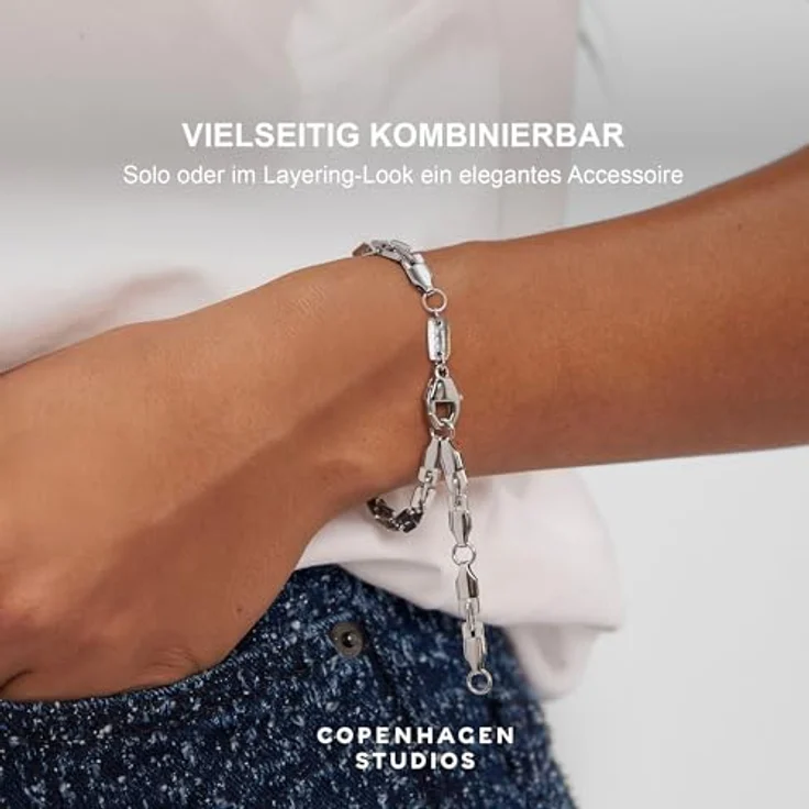 Copenhagen STUDIOS Edgy Bracelet Unisex, silber, Gliederarmband aus poliertem Edelstahl, verstellbar 17-23 cm, wasserfest & hautfreundlich – Bild 5