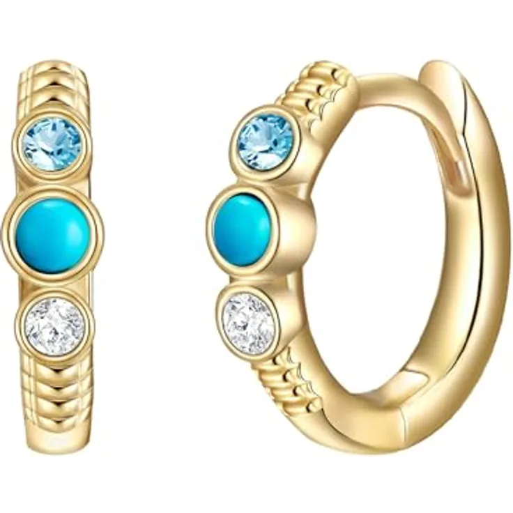 Glanzstücke München Damen Ohrringe Ohrringe aus 925/- Sterling Silber mit Türkis (rekonstruiert) und gelbvergoldetem Finish, Klappverschluss, 11,8 mm Durchmesser