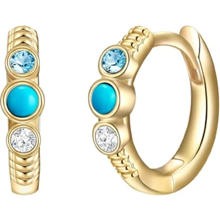 Glanzstücke München Damen Ohrringe Ohrringe aus 925/- Sterling Silber mit Türkis (rekonstruiert) und gelbvergoldetem Finish, Klappverschluss, 11,8 mm Durchmesser – Bild 1