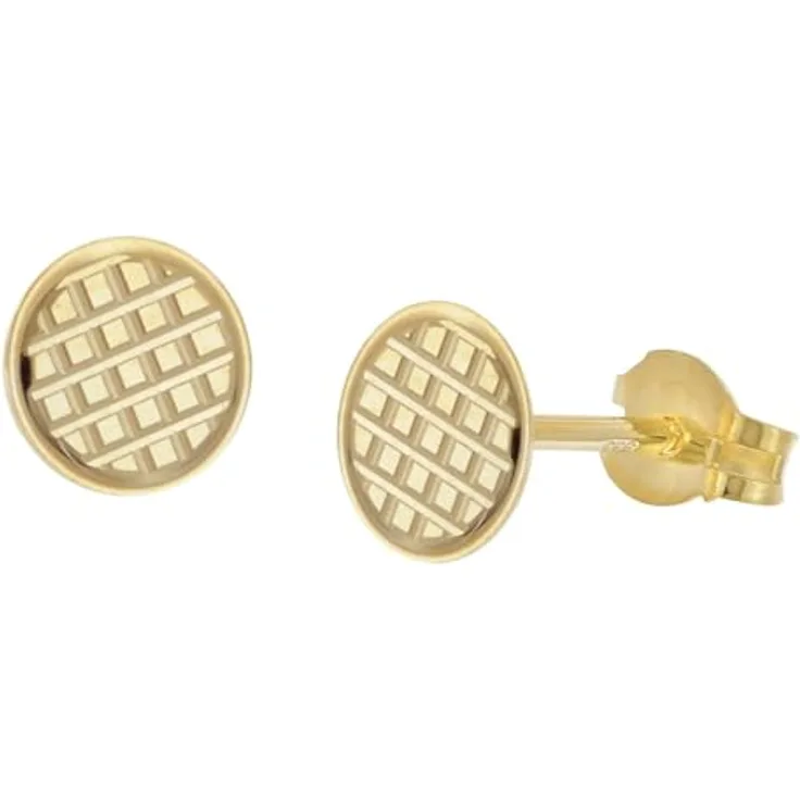 trendor Damen-Ohrringe 333 / 8K Gold Ohrstecker Ø 6 mm, mattierte Oberfläche mit diamantiertem Dekor, elegante Geschenkidee, 28461