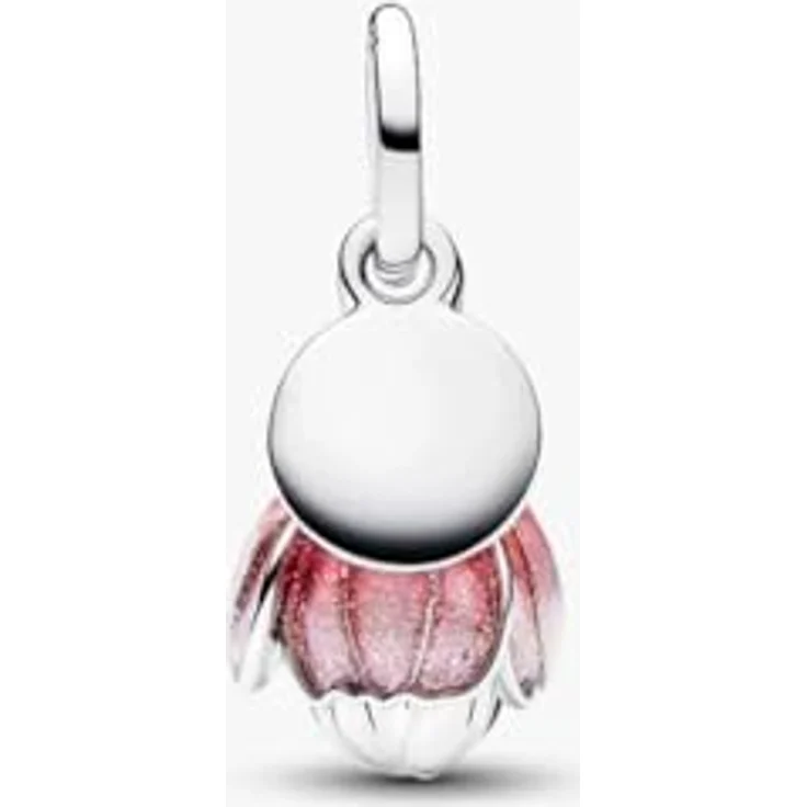 PANDORA Charm Zweifarbige blühende Blume, 14 Karat Vergoldung mit grünem Kristall und rosa Emaille, Gravur Danke, kompatibel mit Moments ME – Bild 2