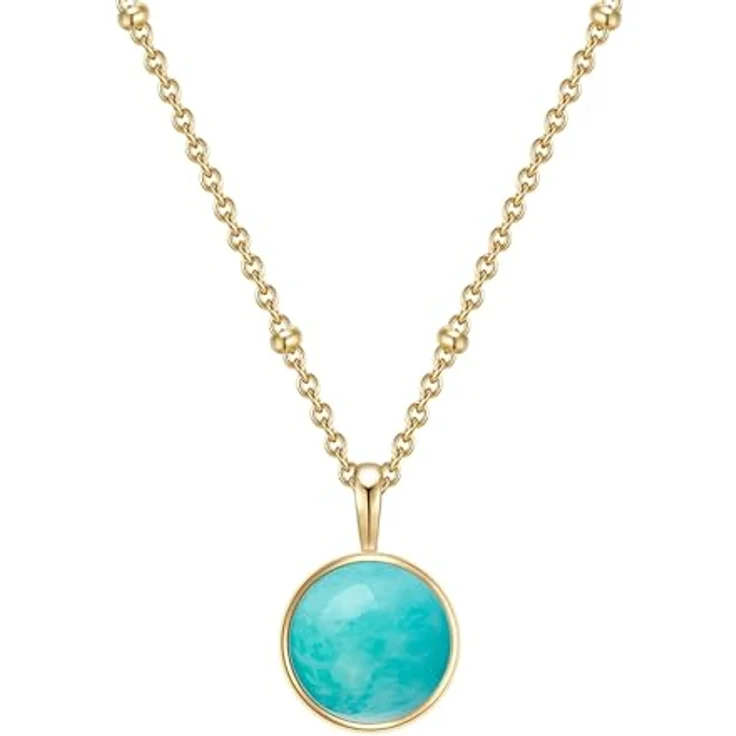GLANZSTÜCKE MÜNCHEN Damen-Halskette 925/- Sterling Silber gelbvergoldet mit grünem Amazonit-Anhänger, längenverstellbar, hochwertige Edelsteinkette für Frauen – Bild 1