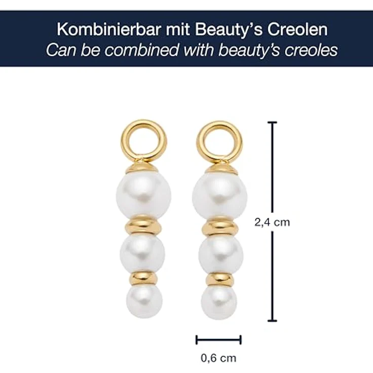JEWELS BY LEONARDO Anhänger Beauty's Justine, goldfarbener Edelstahl mit drei weißen Imitationsperlen im Größenverlauf, 1 Paar Charms-Anhänger für Frauen, 025524 – Bild 2