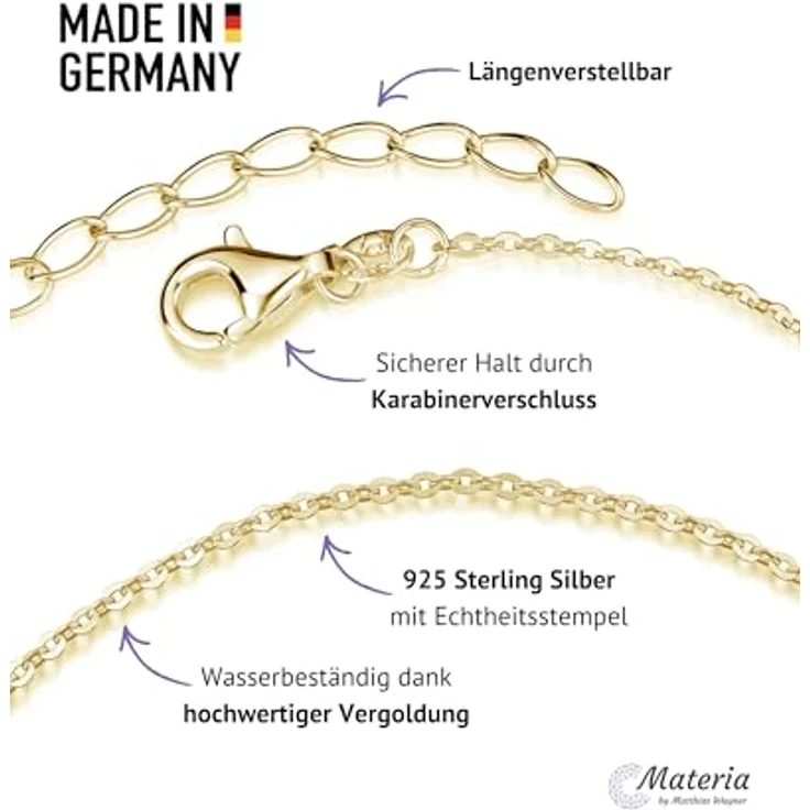 MATERIA by Matthias Wagner Armband Sterling Silber 925 Damen, vergoldet im Ankerketten Design, 18-21 cm verstellbar, gold – Bild 4