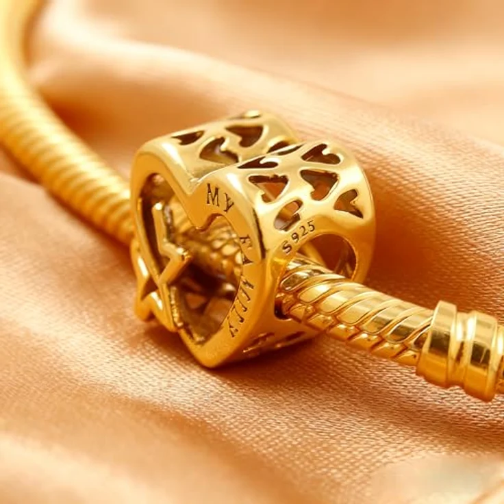 Anduonie Charms Herz Gold Stopper Charms Anhänger Silber 925, rot, kompatibel mit europäischen Armbändern und Halsketten für Frauen (Goldene Liebe 1) – Bild 4