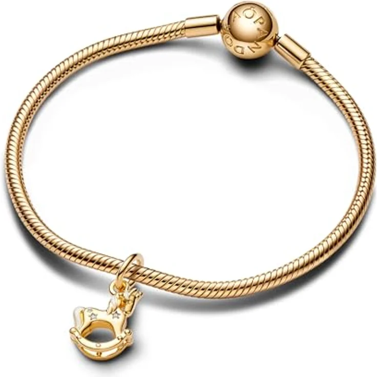 PANDORA Moments Schaukel-Einhorn Charm-Anhänger aus Sterling Silber mit vergoldeter Metalllegierung und Zirkonia, kompatibel mit Moments Armbändern, 762978C01 – Bild 1
