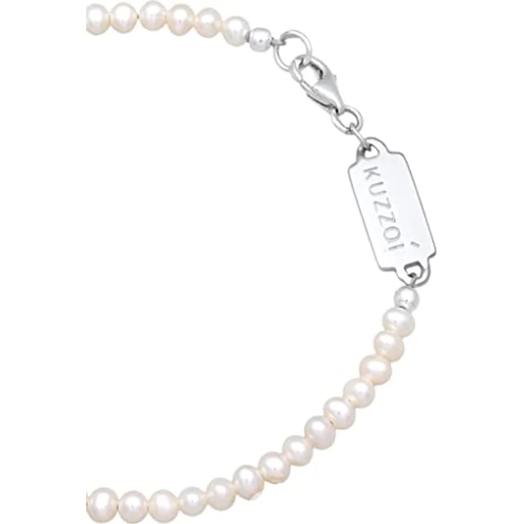 Kuzzoi Buddha Herren Armband mit ovalen Süßwasserperlen (3 mm) in Weiß, 925 Sterling Silber, Unisex Schmuck, Länge 19-23 cm – Bild 3