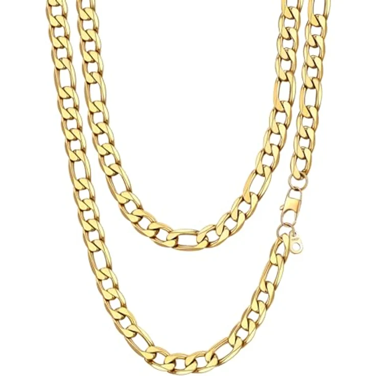 PROSTEEL Herren Halskette Figaro Kette aus Edelstahl 316L, gold, 13mm Breite, 55cm Länge, hypoallergen, mit Geschenkverpackung – Bild 1