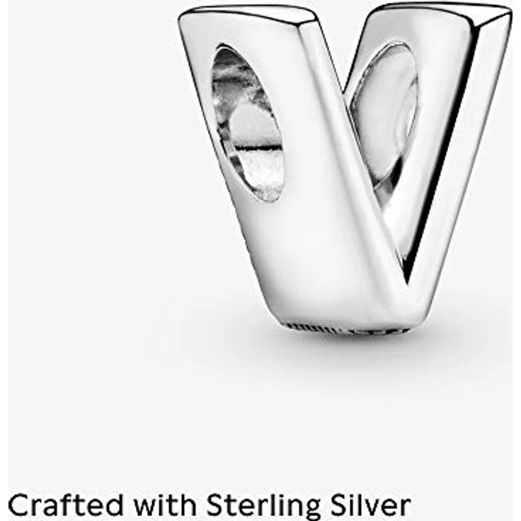 PANDORA Moments Buchstabe V, wendbares Alphabet-Charm aus Sterling-Silber mit geprägten Herzen und Perlen, kompatibel mit Armbändern Moments Kollektion – Bild 3