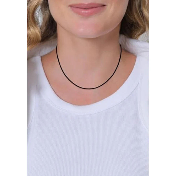 Nenalina Damen Kautschuk Halskette, schwarzes Kautschukband 42 cm + 5 cm Verlängerung mit Karabiner aus 925 Sterling Silber – Bild 5