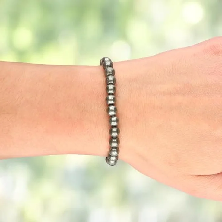 Lebensquelle Plus Kugelarmband, Perlenarmband 6 mm aus hochwertigem Pyrit-Edelstein, dehnbar und inklusive Edelsteinkarte – Bild 2