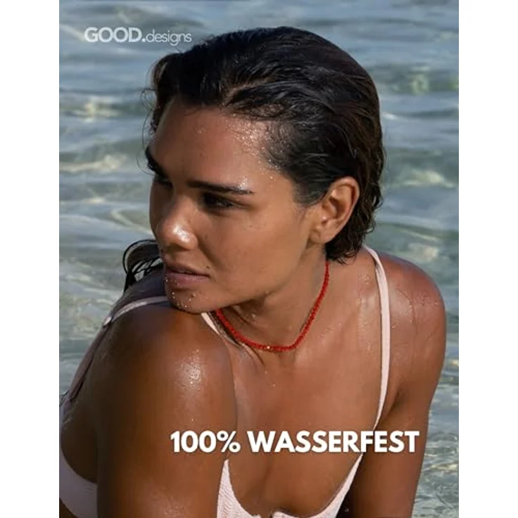 GD GOOD.designs Perlenkette Damen aus echten facettierten Natursteinen 4mm, verstellbare Karneol Kette mit 18K Vergoldung (40–45 cm), wasserfeste Boho Halskette in rot – Bild 5