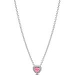 PANDORA Timeless Halskette, rosafarbenes erhabenes Herz aus Sterling Silber mit Zirkonia, 45cm