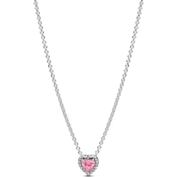 PANDORA Timeless Halskette, rosafarbenes erhabenes Herz aus Sterling Silber mit Zirkonia, 45cm – Bild 1