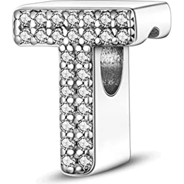 Pandach Charm Anhänger Buchstabe T, 925 Sterling Silber mit Zirkonia, kompatibel mit europäischen Armbändern und Halsketten für Frauen und Mädchen