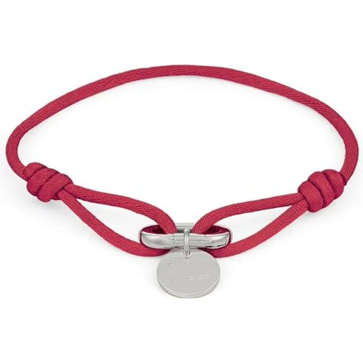 COPENHAGEN STUDIOS Fabric Link Bracelet, Damenarmband burgundy mit Karabiner-Charm, stufenlos verstellbar bis 24 cm, Edelstahl poliert, gewebtes Stoffband – Bild 1