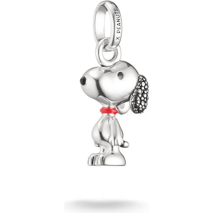 THOMAS SABO Charm-Einhänger THOMAS SABO x Peanuts Snoopy Pavé Charm - Connect, mit schwarzen Zirkonia und rotem Emaille, recyceltes Silber 925