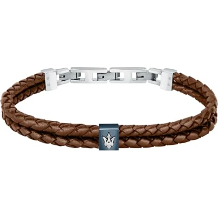 Maserati Recycled Leather Herren-Armband, Edelstahl mit Clip-Verschluss, IP Blue, 22 cm – Bild 1