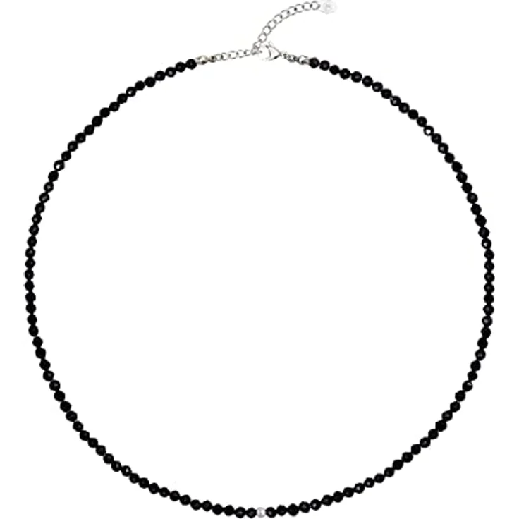 BERGERLIN Onyx Halskette schwarz, facettierte Natursteinperlen mit 925 Sterling Silberverschluss, Größe M-L – Bild 3
