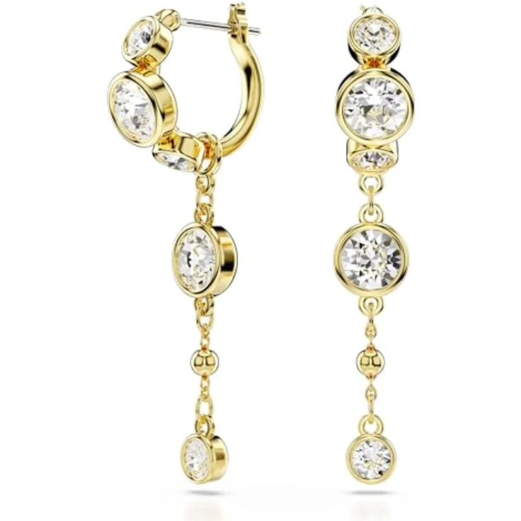 Swarovski Imber Drop-Ohrhänger, Weiße, Vergoldete Ohrringe mit Kesselgefassten Swarovski Kristallen und Abnehmbarer Kette – Bild 1