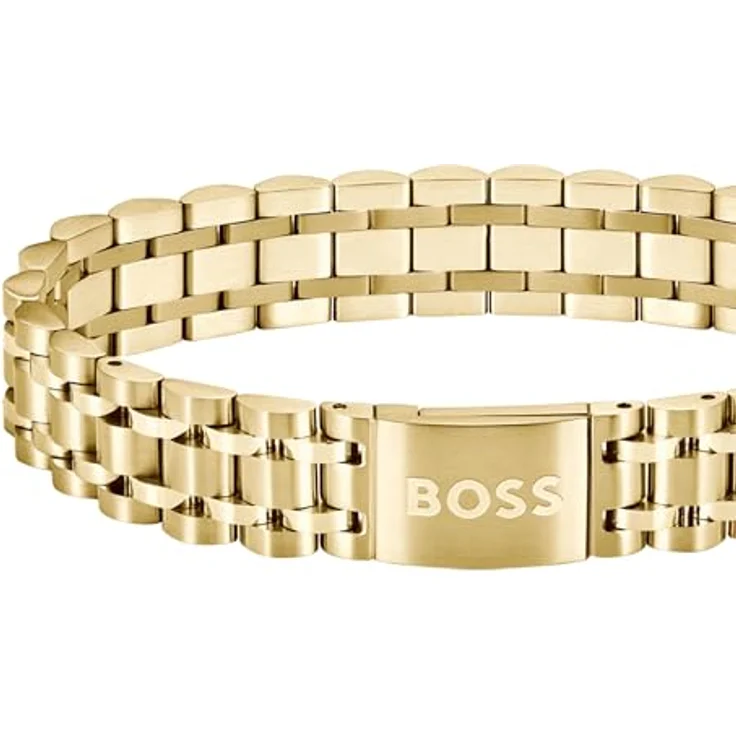 BOSS Jewelry Armband OWAN, Fünf-Glieder-Armband mit Knebelverschluss, gelbgoldene Ionenplattierung, anpassbare Passform, elegante Logo-Gravurplatte – Bild 2