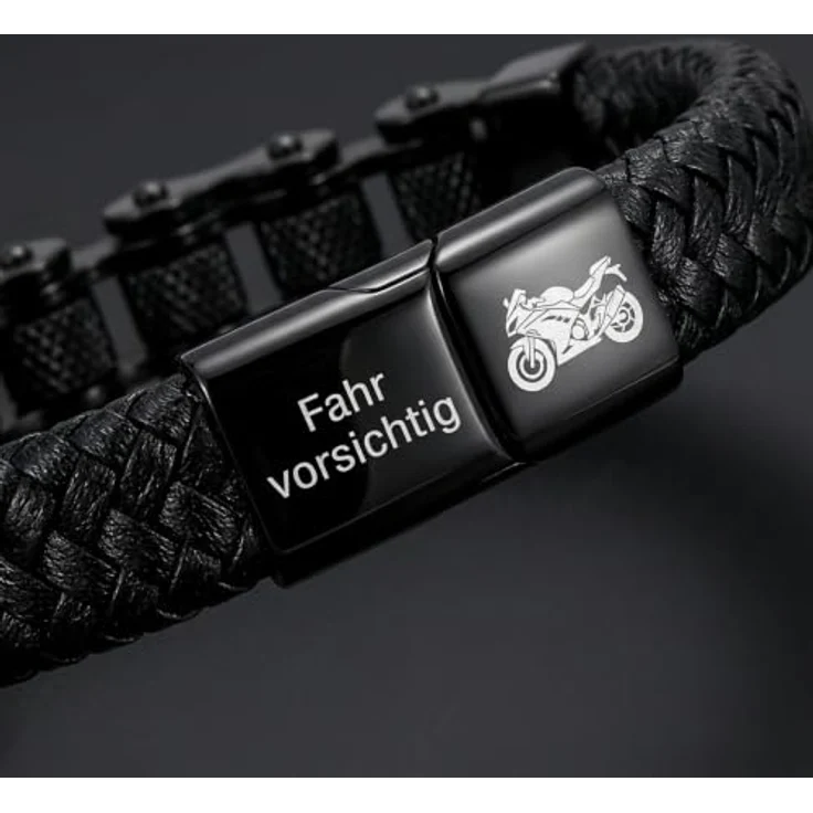 UNIQAL Personalisiertes Lederarmband mit Gravur "SHAPE", Schwarz, 21 cm, Magnetverschluss, handgemacht in Deutschland – Bild 2