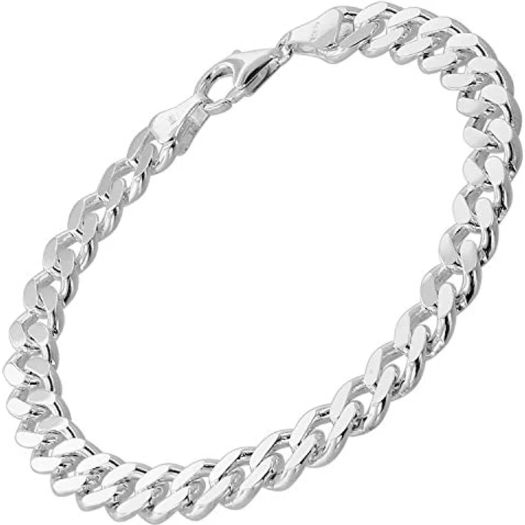 trendor Armband für Männer, 925 Silber Panzerkette massiv, Breite 8,2 mm, diamantierte Flachpanzerkette, Karabinerverschluss, Made in Germany – Bild 1