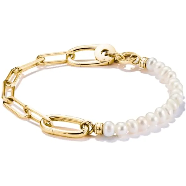 THOMAS SABO Damen-Armband 925er Silber mit Süßwasserperle, 19 cm, Gold, 32031022