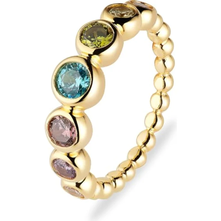 JETTE Damenring 925er Silber, recycelter Zirkonia 55, Gelbgold 32029974 – Bild 1