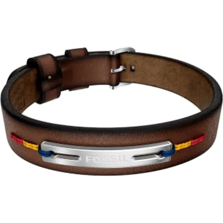 Fossil Everett Herren Lederarmband, braun, mit matt-glänzendem Finish und Dornschließe, 260 mm Länge
