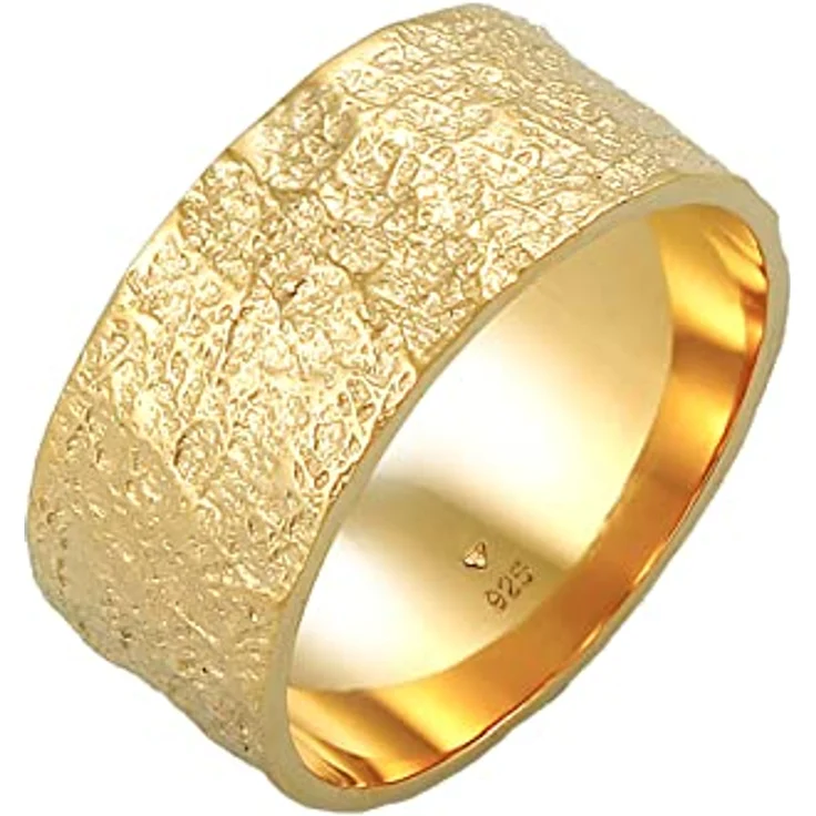 Kuzzoi Herrenring Bandring aus 925 Sterling Silber vergoldet, 9 mm, rustikale Struktur, Ringgröße 60 – 66 – Bild 4
