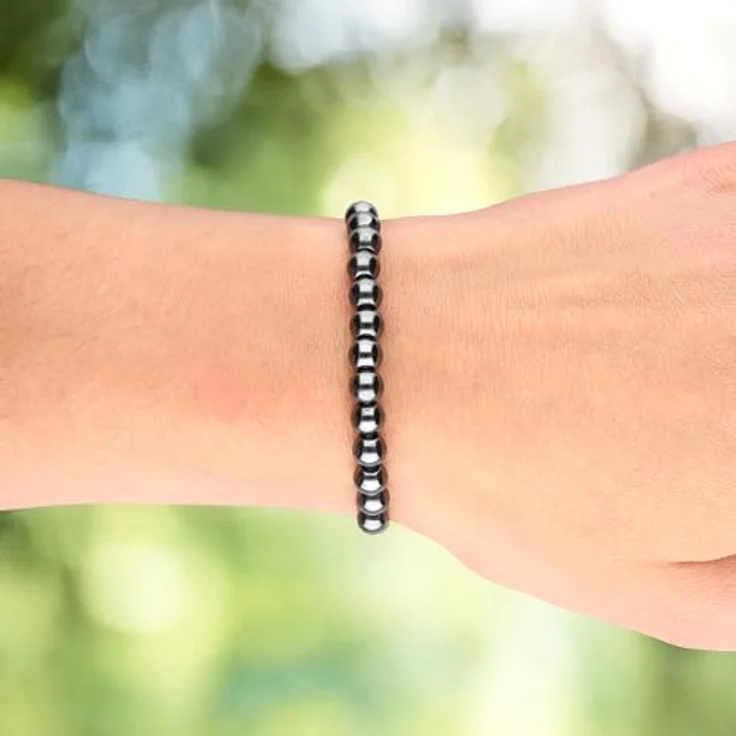 Lebensquelle Plus Kugelarmband | Perlen Armreif 6 mm | Hochwertiges, dehnbares Edelsteinarmband aus Hämatit (magnetisch) mit Edelsteinkarte – Bild 2
