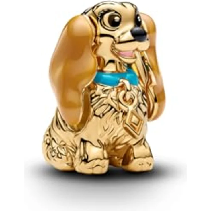 PANDORA Charm Disney Lady Anhänger, 14 Karat vergoldet mit beweglichen Ohren und Emaille, kompatibel mit Moments, 764468C01 – Bild 1
