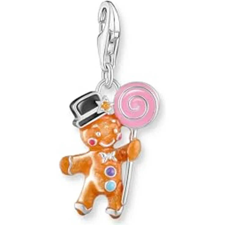THOMAS SABO Charm-Einhänger Lebkuchenmännchen mit Zirkonia, detailreich gestaltet in bunten Kaltemaille-Farben