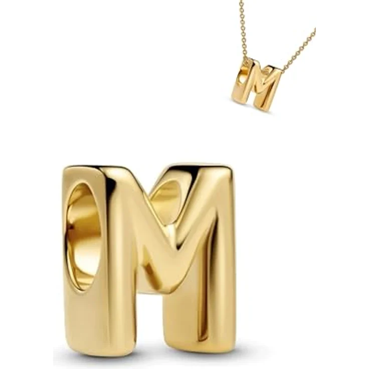 WEIMU Buchstaben Charms Gold Anhänger aus 925 Sterling Silber, kompatibel mit europäischen Armbändern für Frauen (Gold M) – Bild 1