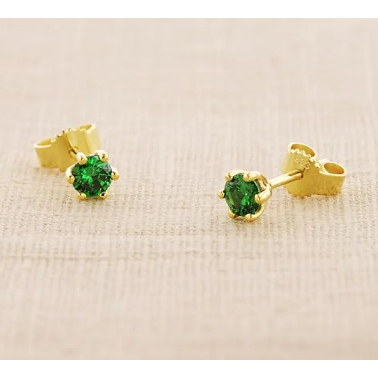trendor Damen-Ohrringe Gold 333/8K mit synthetischem Smaragd, 4,5 mm Durchmesser, elegantes Design, Geschenkpackung inklusive Mikrofaser-Pflegetuch, perfektes Accessoire für besondere Anlässe – Bild 3